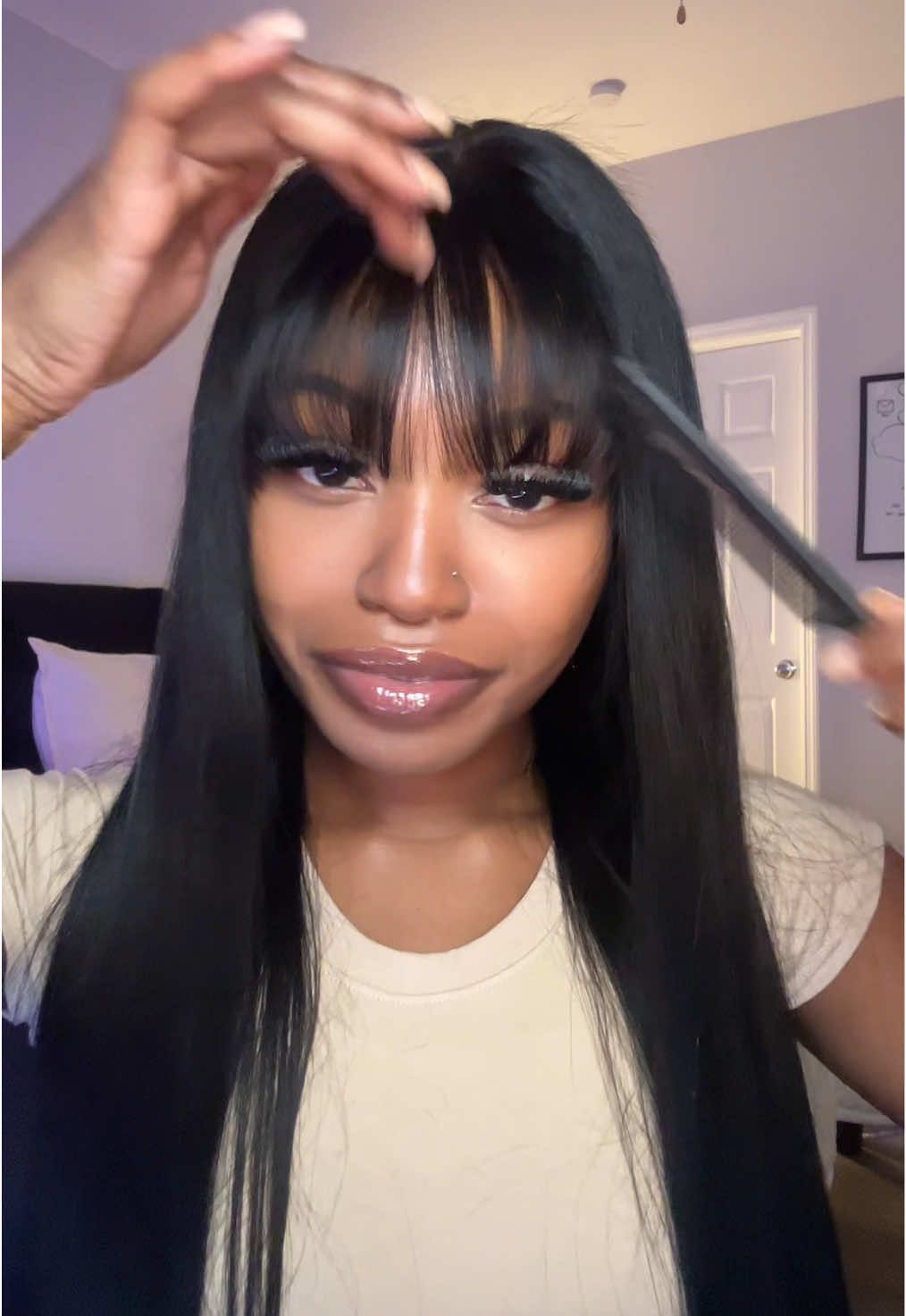 STERLY Glueless Human Hair Wig with Bangs 180% Density 2x4 lace Closure… creator video