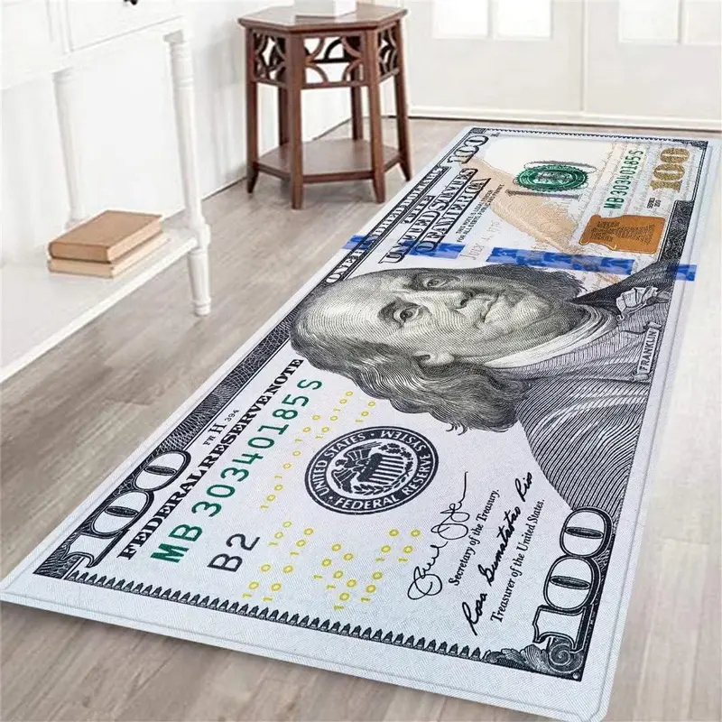 AISOON Washable $100 Bill Print Non-Slip Rubberback Floor Runner Rug