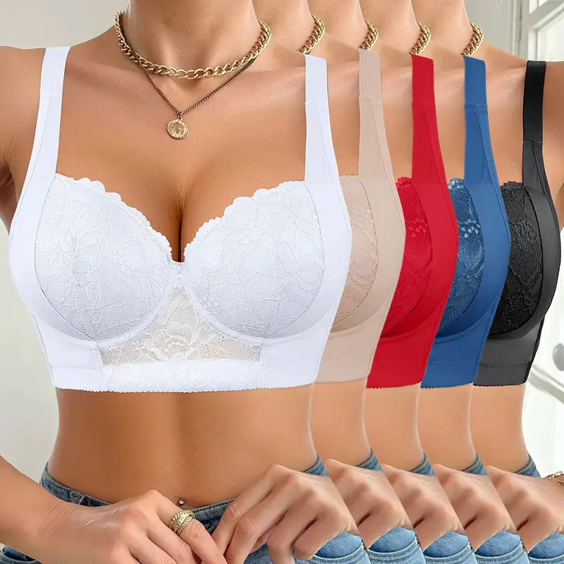 【Regreso a clases】Brasieres de encaje inalámbricos con push-up Mimilemon para mujer, 3-5 piezas