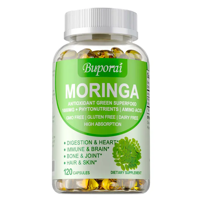 Buporai Natural Moringa Leaf Powder Plant Extract Dietary Capsules (120 Count)
