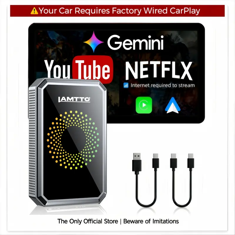LAMTTO 2026 Wired CarPlay to Wireless Adapter -Stream Netflix/YouTube/TikTok &