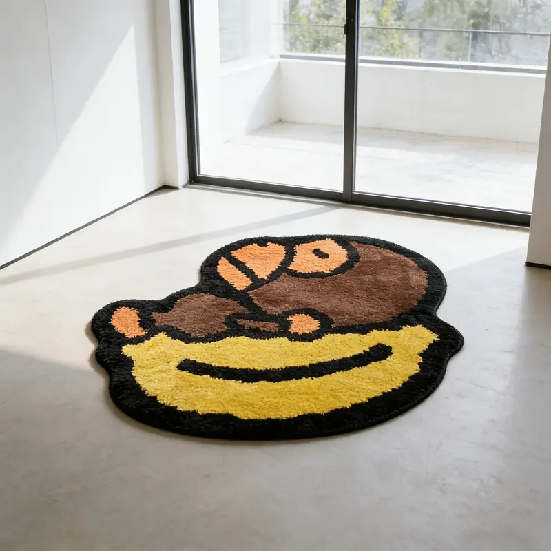 Cute Monkey Banana Pattern Rug