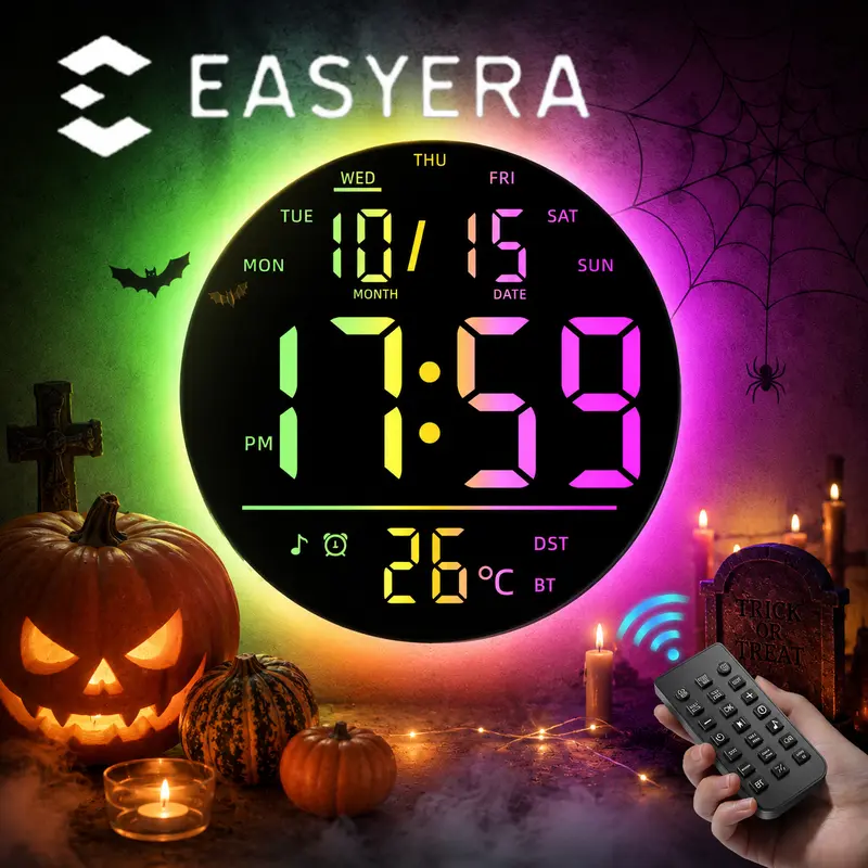 Reloj digital de pared EASYERA de 10 pulgadas con luces RGB