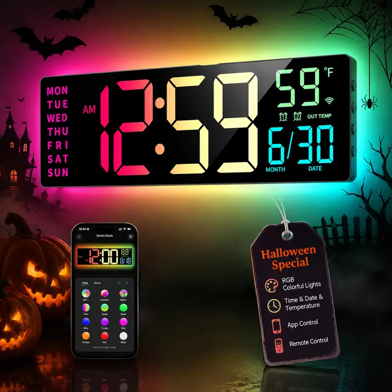 Reloj digital inteligente de pared EASYERA de 16.5" con iluminación RGBIC