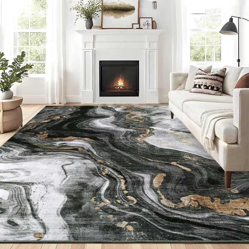 Mellow Sleep GARVEEModern Washable Rugs 6x9 Neutral Abstract Throw Rugs