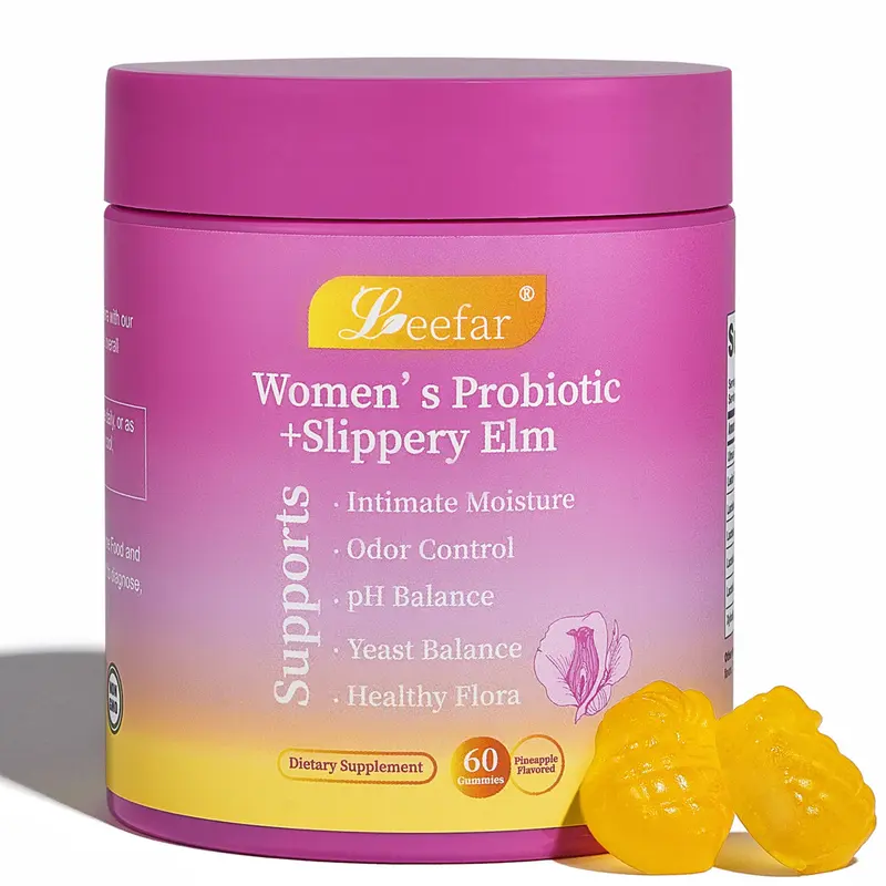 LEEFAR Her Juicy Gummies de Probióticos Femeninos con Piña Hawaiana, Olmo Resbaladizo y Prebióticos