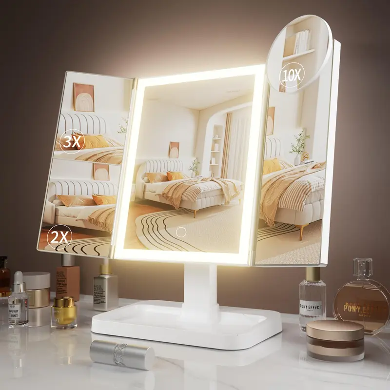 Espejo de maquillaje trifold Renpho con luces y aumento 2X/3X/10X