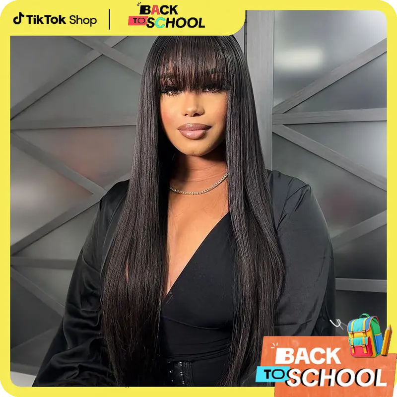 STERLY Glueless Human Hair Wig with Bangs 180% Density 2x4