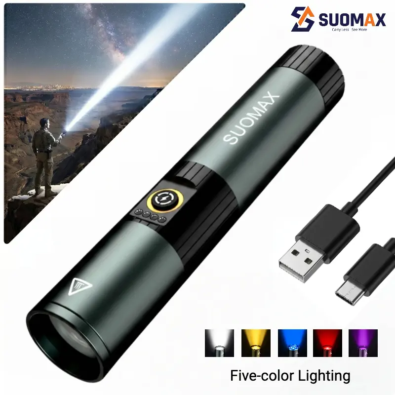 SUOMAX 5-in-1 Strong Flashlight, 1800LM Super Bright LED Light, UV/RED/YELLOW/BLUE/WIGHT BEAM, USB-C Rechargeable Pocket EDC Flashlight, Magnetic Base, IPX4 Waterproof, For night work, Camping, Outdoor tactical light,BackToSchool, Flash, Led Lights
