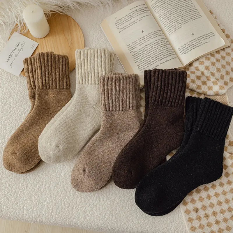 Calcetines casuales de poliéster para mujer, a media pantorrilla, paquete de 5 pares